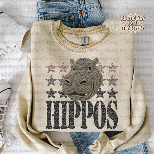 Hippos yarn mascot DTF Transfer, Ready to Press