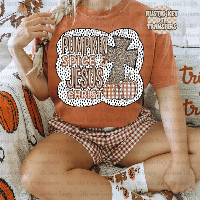 Pumpkin spice & Jesus Christ DTF Transfer - Ready To Press