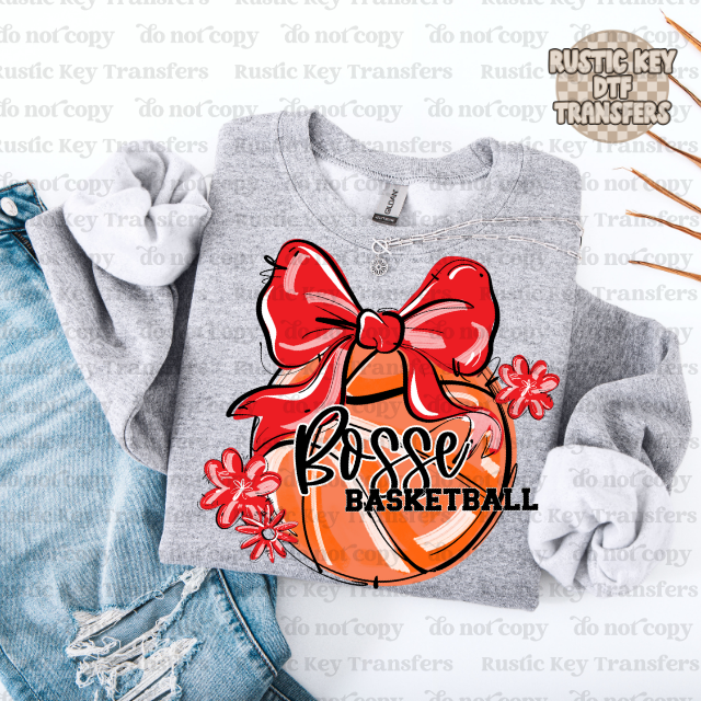 Bosse Basketball bow DTF Transfer, Ready to Press