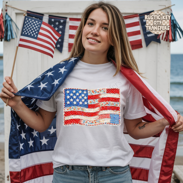 Patchwork american flag DTF Transfer, Ready to Press
