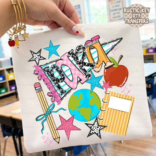 Para back to school pennant DTF Transfer, Ready to Press Rustic Key Transfers