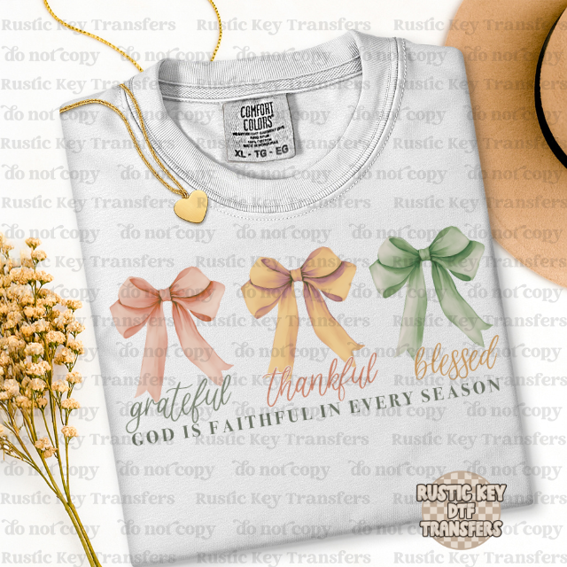 Grateful, Thankful, Blessed DTF Transfer, Ready to Press