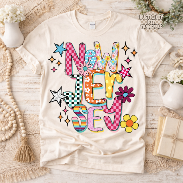 New Jersey Funky Fresh state DTF Transfer, Ready to Press