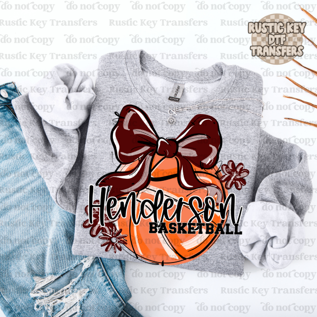 Henderson Basketball bow DTF Transfer, Ready to Press