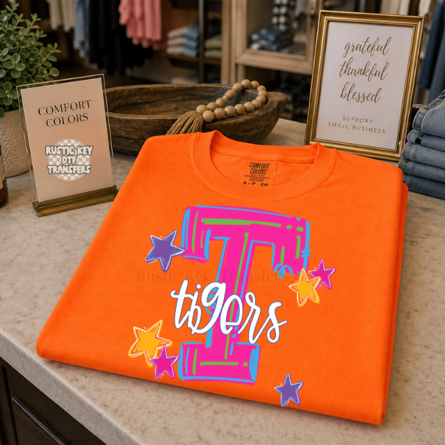 Neon Hype Tigers DTF Transfer, Ready to Press
