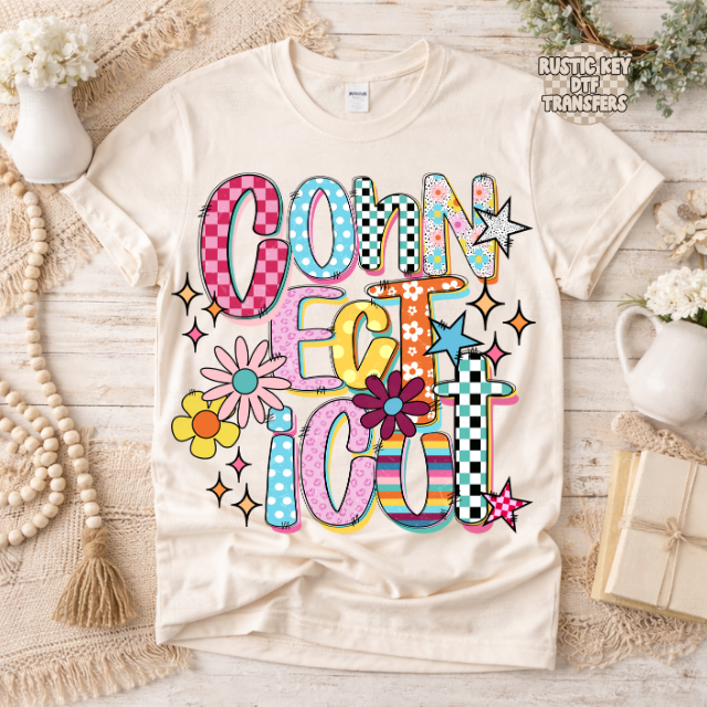 Connecticut Funky Fresh state DTF Transfer, Ready to Press