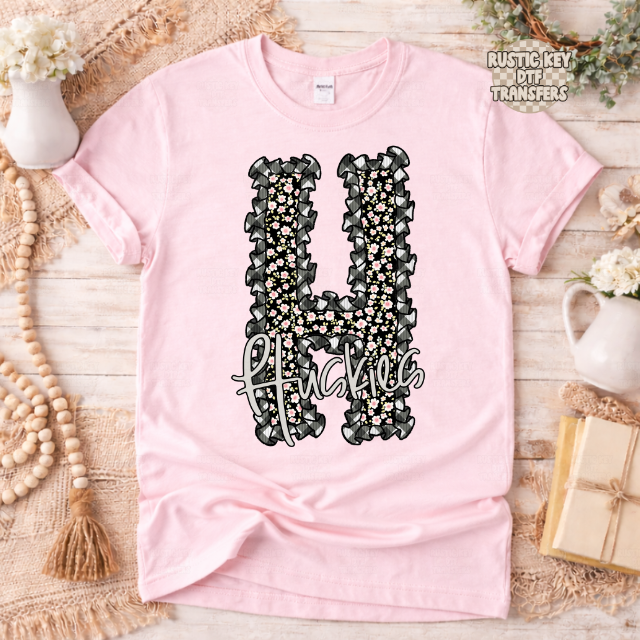 Huskies Gingham & Ruffles Mascot DTF Transfer, Ready to Press