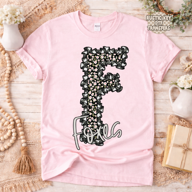 Foxes Gingham & Ruffles Mascot DTF Transfer, Ready to Press