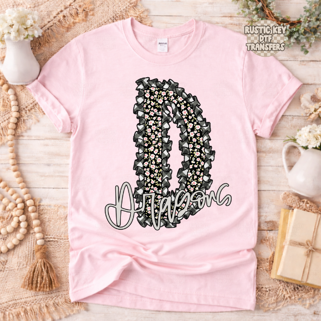 Dragons Gingham & Ruffles Mascot DTF Transfer, Ready to Press