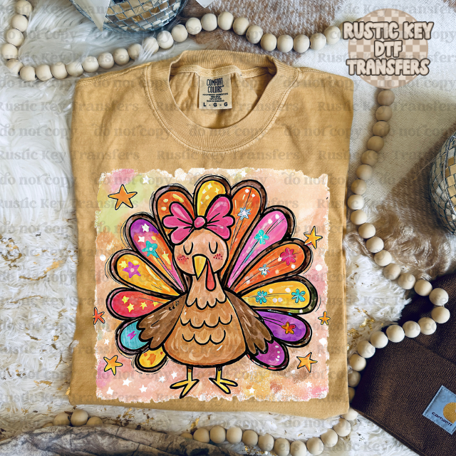 Colorful bow turkey DTF Transfer, Ready to Press