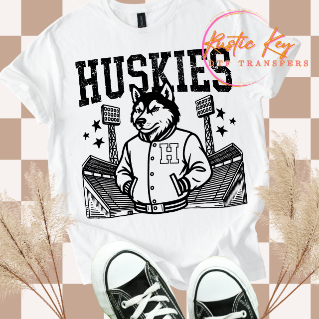 Huskies Letterman mascot DTF TRANSFER