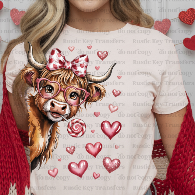 Highland cow valentine DTF Transfer, Ready to Press