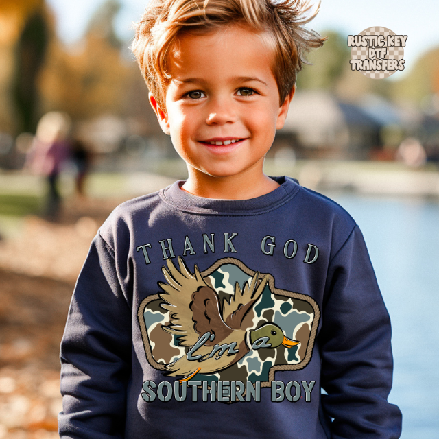 Thank God i'm a southern boy DTF Transfer, Ready to Press