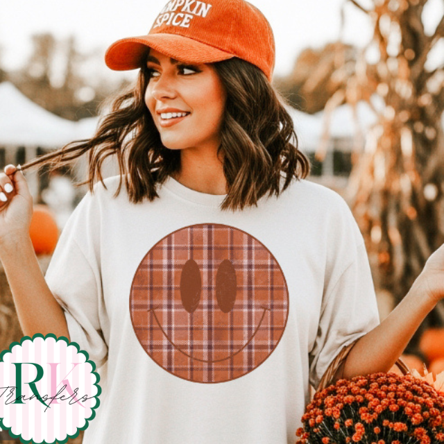 Retro fall smile plaid DTF Transfer, Ready to Press Rustic Key Transfers