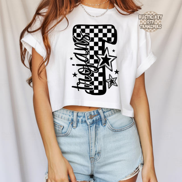 Trojans checkered DTF Transfer, Ready to Press