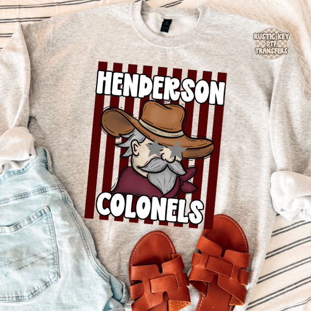 Henderson colonels stripes DTF Transfer, Ready to Press