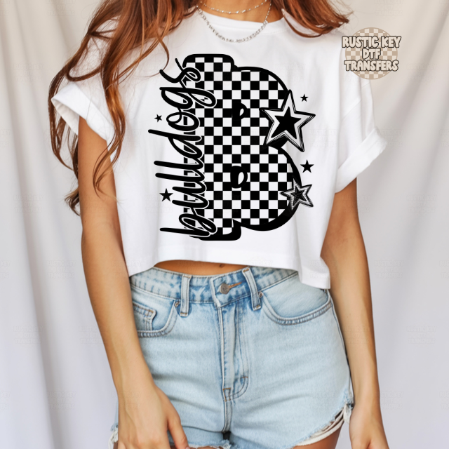 Bulldogs checkered DTF Transfer, Ready to Press