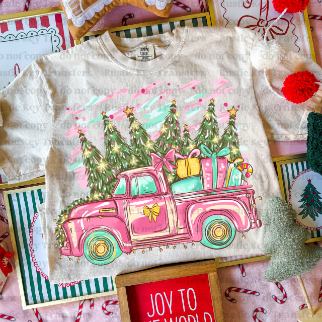 pink truck DTF Transfer, Ready to Press