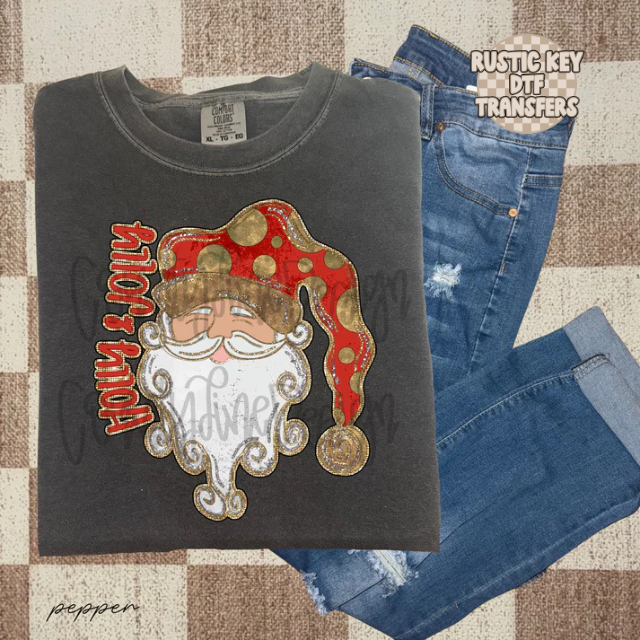 Merry & Jolly Red Santa DTF Transfer, Ready to Press