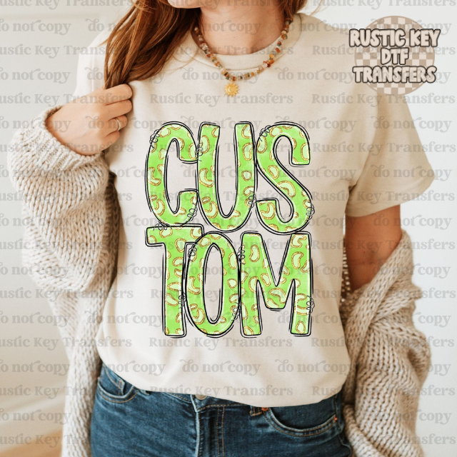 Lime cheetah custom DTF Transfer, Ready to Press