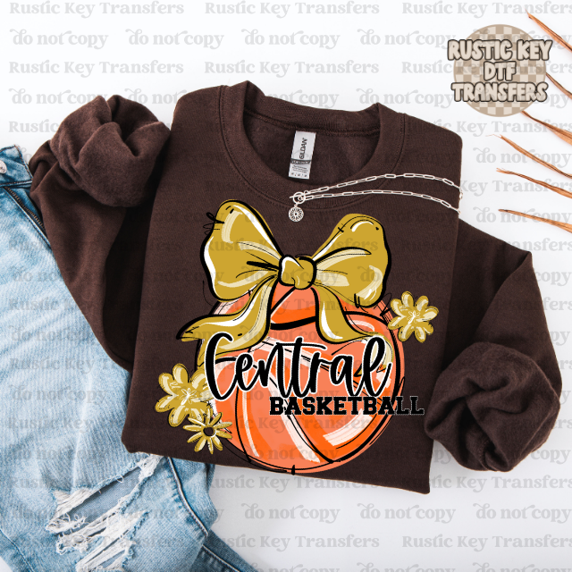 Central Basketball bow DTF Transfer, Ready to Press