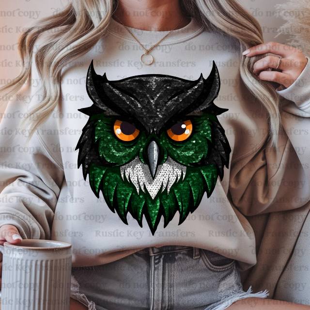 Owls glitter sequin DTF Transfer, Ready to Press