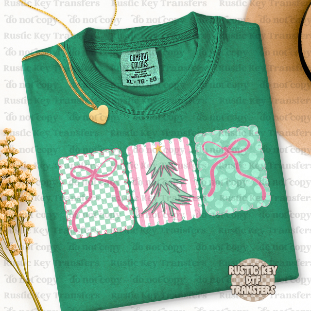 Ribbons & Christmas tree DTF Transfer, Ready to Press