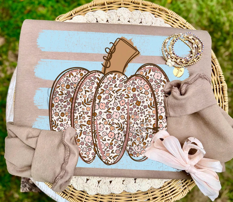 Floral striped pumpkin DTF Transfer, Ready to Press Rustic Key Transfers