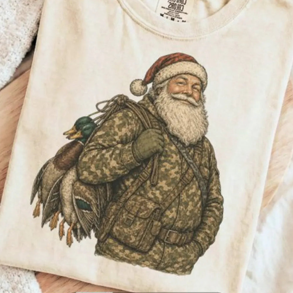 Duck hunting santa DTF Transfer, Ready to Press Rustic Key Transfers