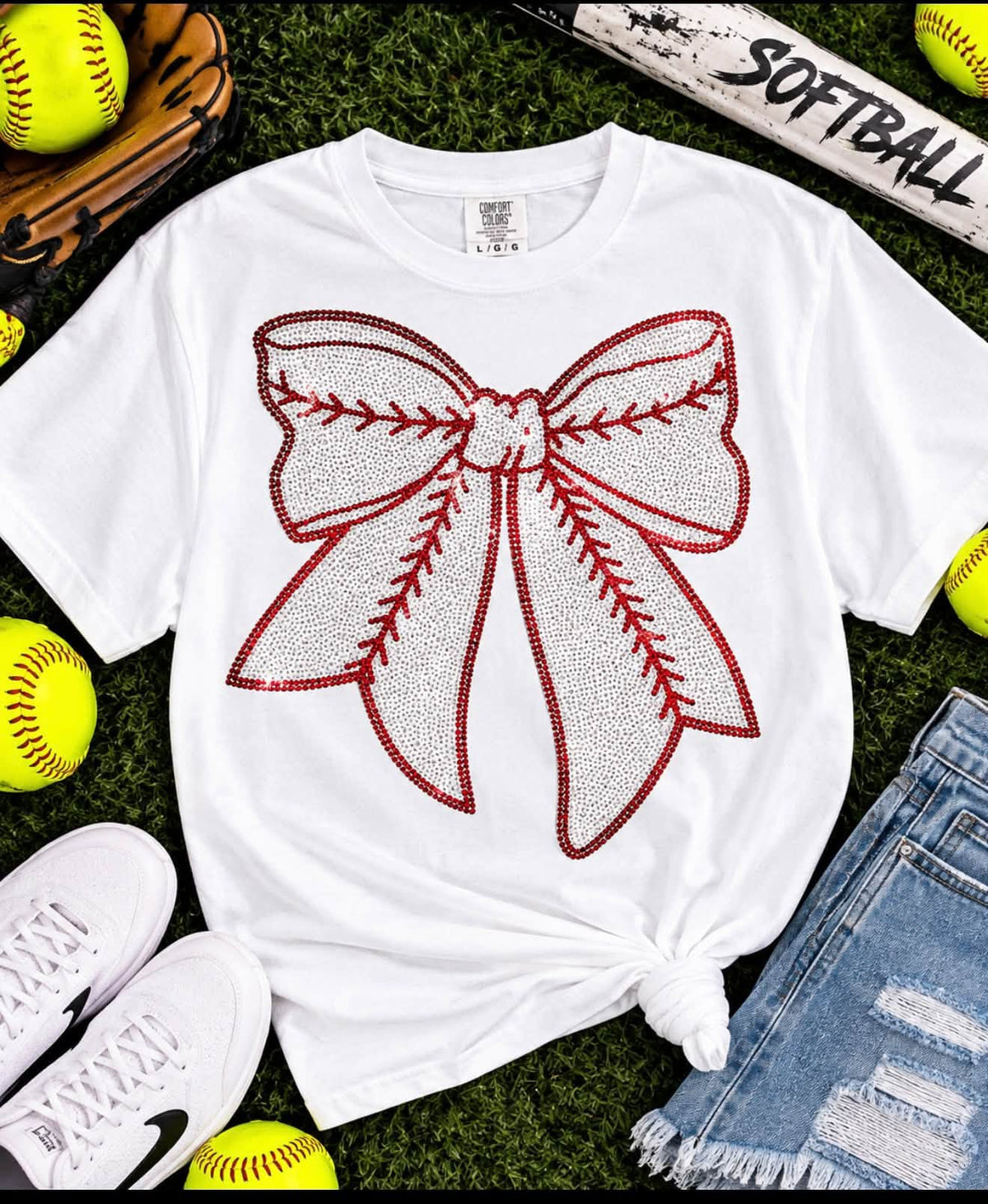 Baseball bow chenille patch Rustic Key Transfers
