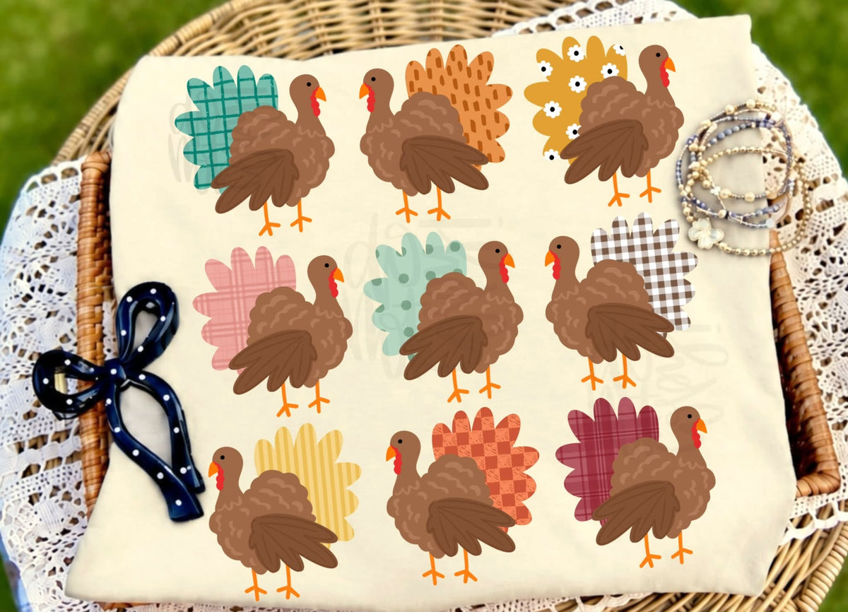 Multi turkey patterns DTF Transfer, Ready to Press Rustic Key Transfers