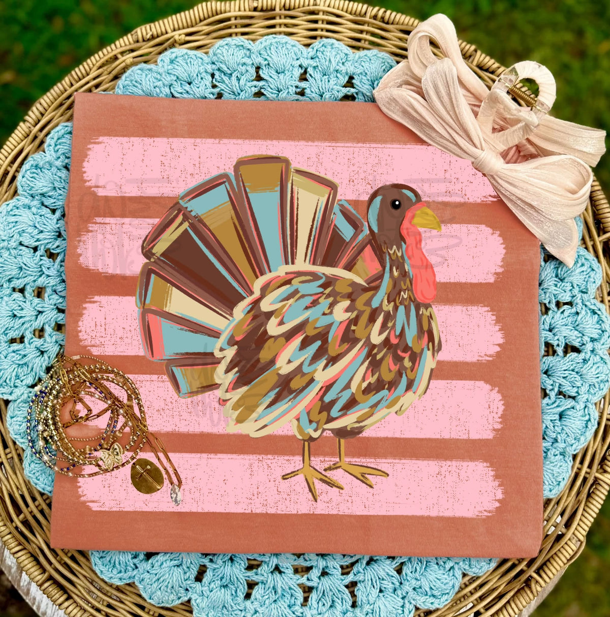 Preppy Stripe Turkey DTF Transfer, Ready to Press Rustic Key Transfers