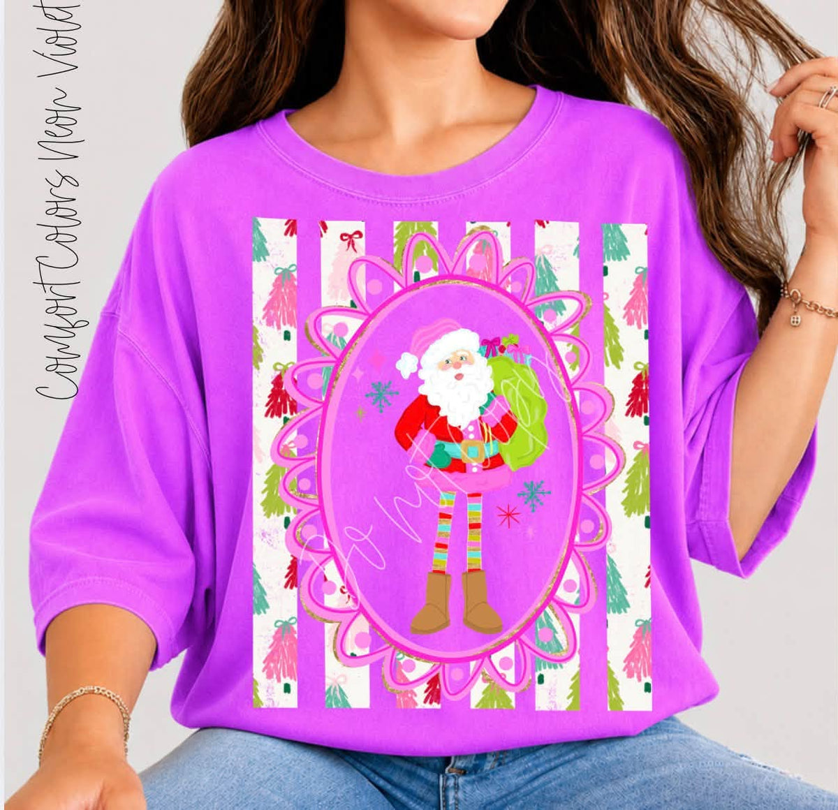 Santa preppy stripes DTF Transfer, Ready to Press Rustic Key Transfers