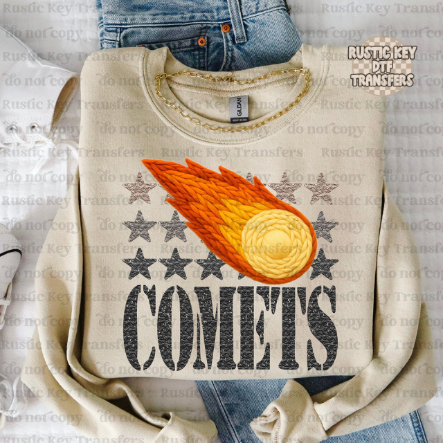 Comets yarn mascot DTF Transfer, Ready to Press