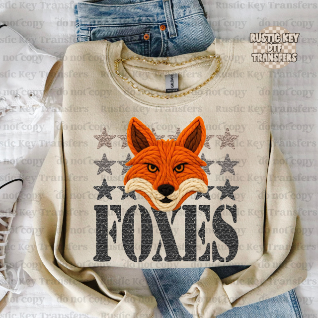 Foxes yarn mascot DTF Transfer, Ready to Press