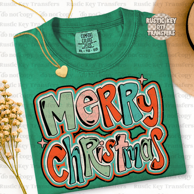 Grunge Merry Christmas DTF Transfer, Ready to Press
