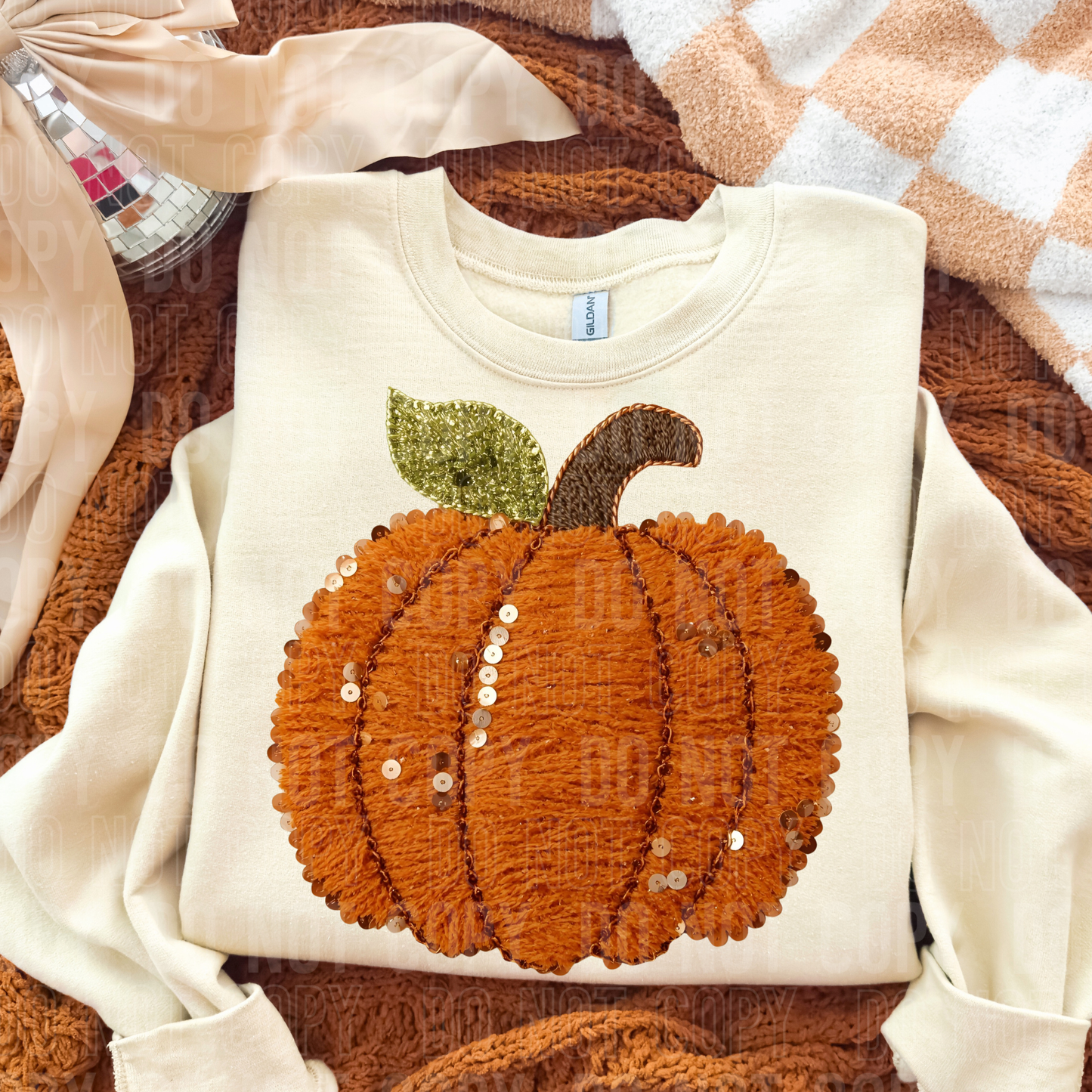 Fall pumpkin faux sequin DTF Transfer, Ready to Press