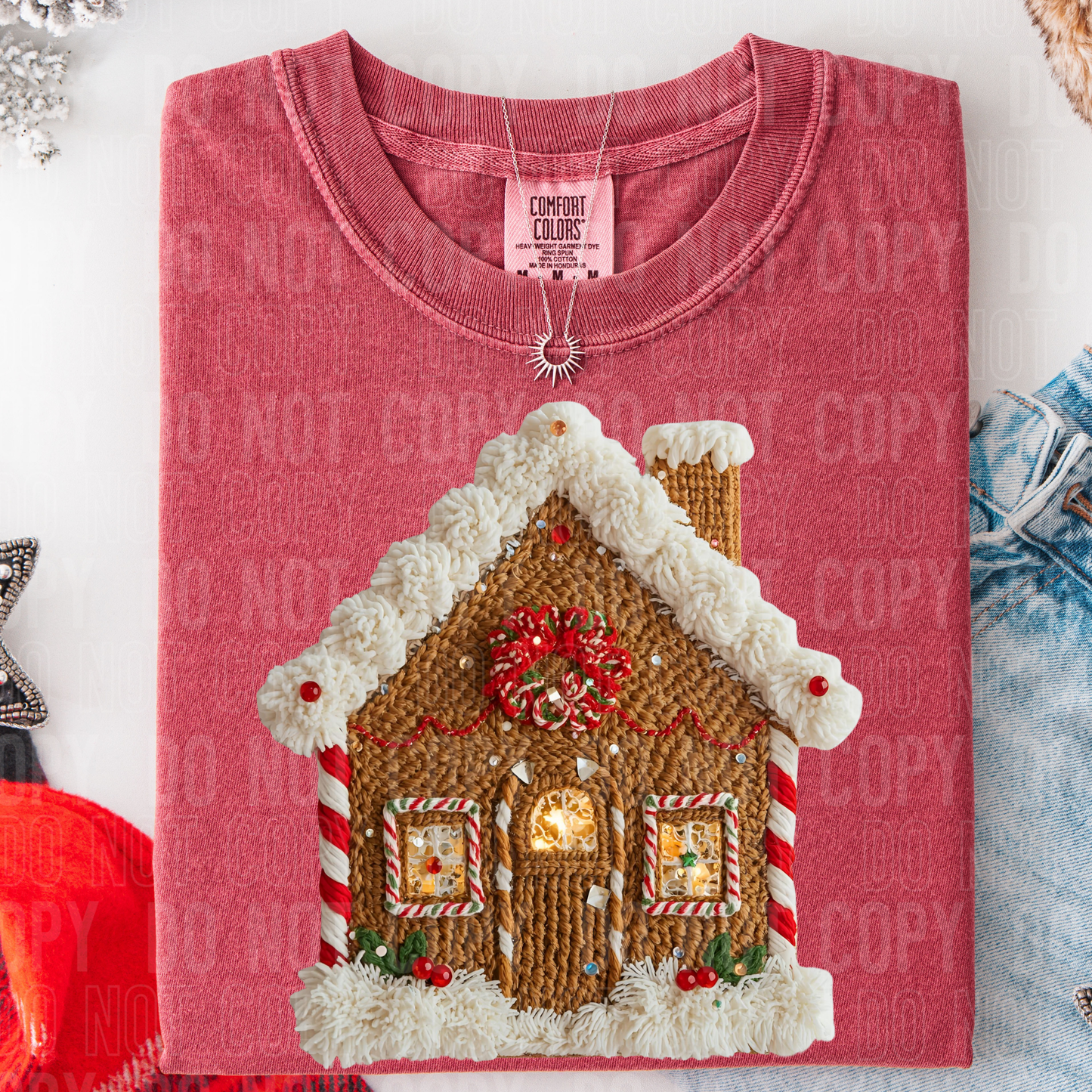 Gingerbread home Faux DTF Transfer, Ready to Press