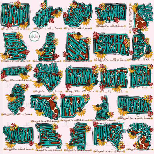 Turquoise states DTF Transfer, Ready to Press Rustic Key Transfers