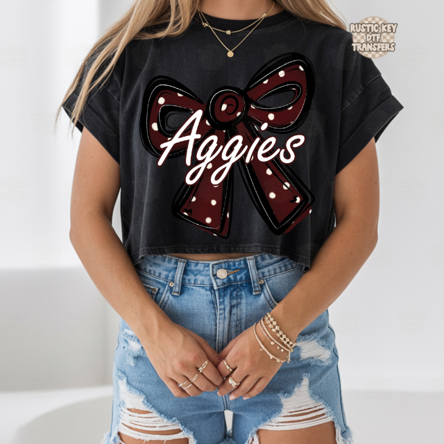 Aggies Polka dot bow DTF Transfer, Ready to Press