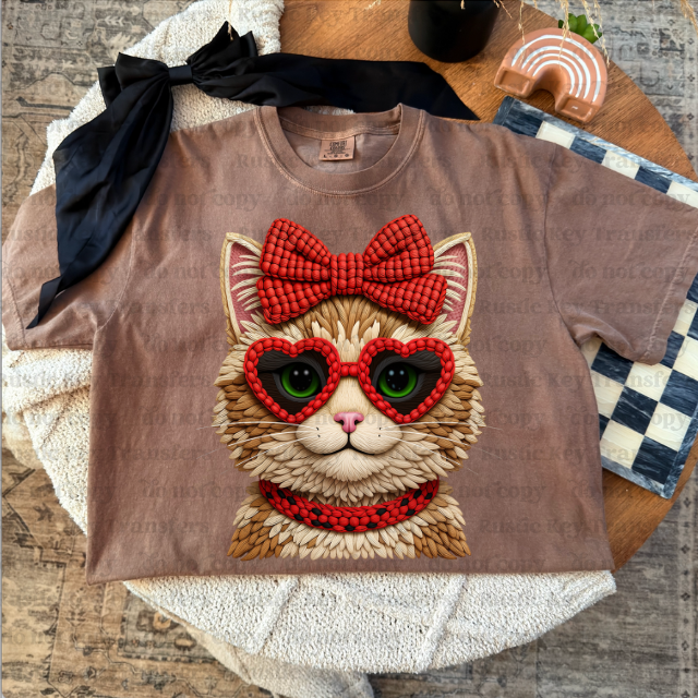 Yarn cat valentine DTF Transfer, Ready to Press