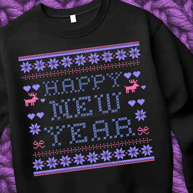 Happy New Year DTF Transfer, Ready to Press