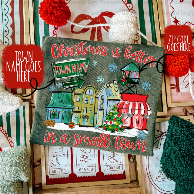 Custom Christmas in a small town (Red and green) DTF Transfer, Ready to Press