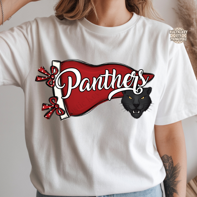 Panthers Pennant red and black mascot DTF Transfer, Ready to Press