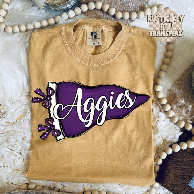 Aggies Pennant purple DTF Transfer, Ready to Press