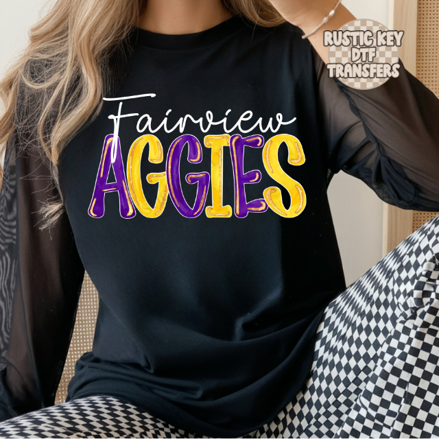 Fairview aggies Purple and Gold glitter pop DTF Transfer, Ready to Press