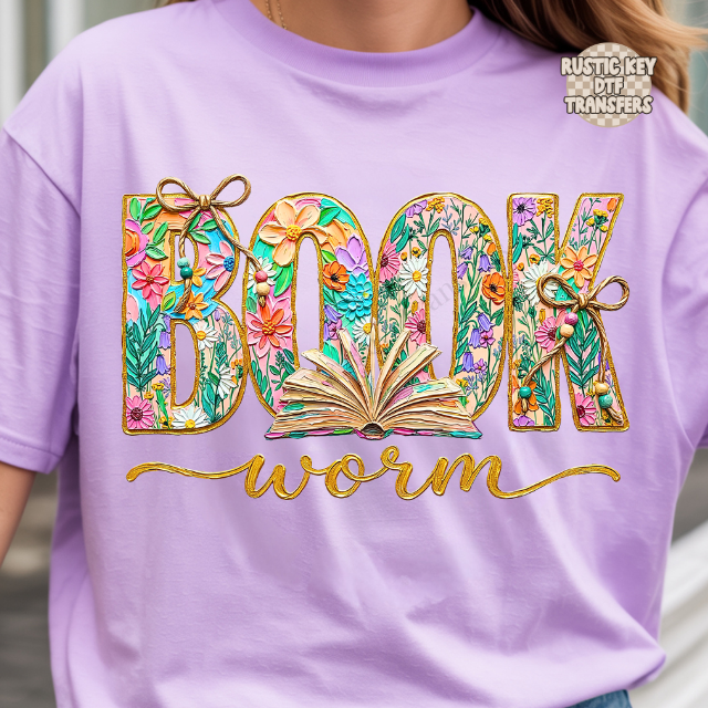 Book worm DTF Transfer, Ready to Press