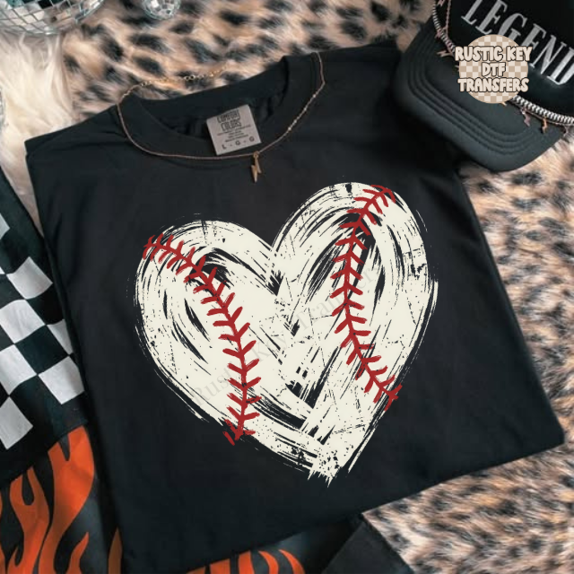 Baseball heart with stitch DTF Transfer, Ready to Press