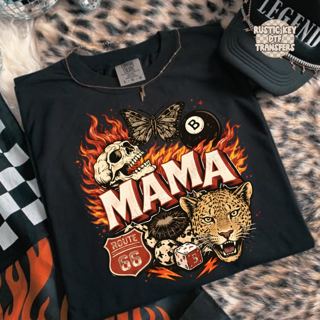 Retro Mama Route 66 Leopard DTF Transfer, Ready to Press