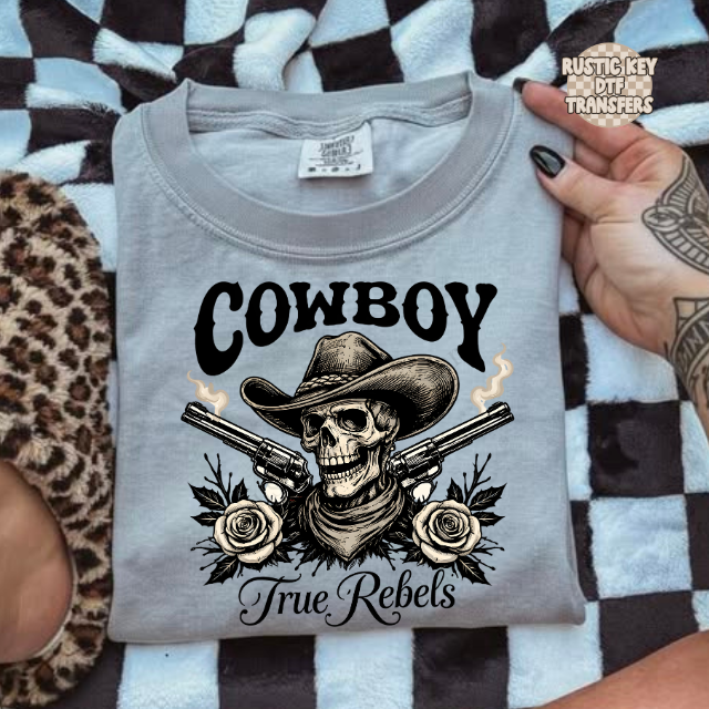 Cowboy Skull True Rebels Western DTF Transfer, Ready to Press